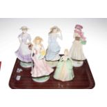 Set of four Royal Worcester Seasons figures and Art China Marjorie figure.