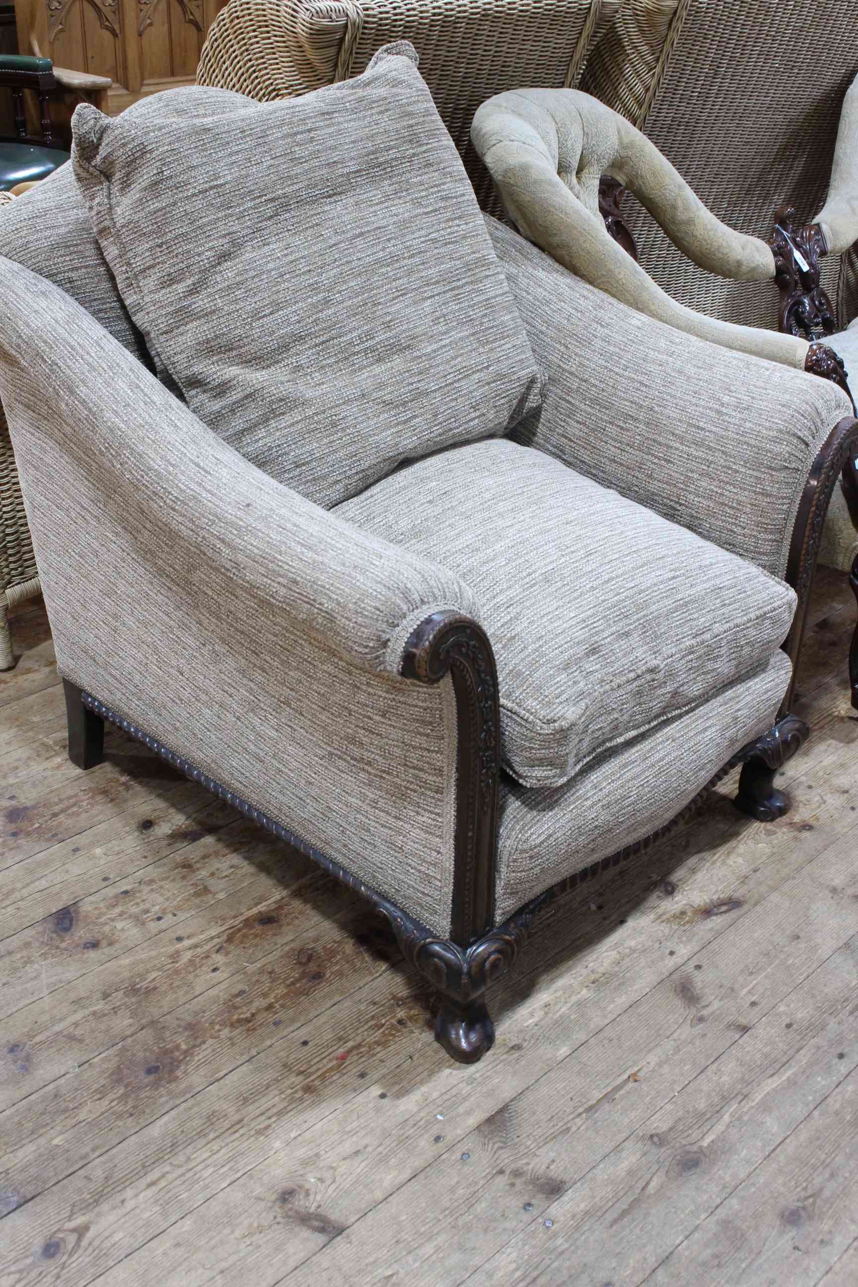 Pair early 20th Century mahogany framed armchairs. - Image 2 of 2