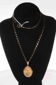 9 carat gold chain necklace, 50cm length, with engraved oval locket.