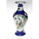 Chinese 19th Century famille verte powder blue vase, with figures, flowers and landscape decoration,