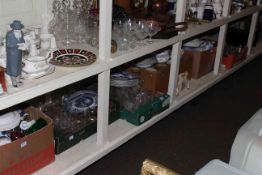 Six boxes of china and glass including dinnerwares, blue and white plates, stoneware jars, etc.