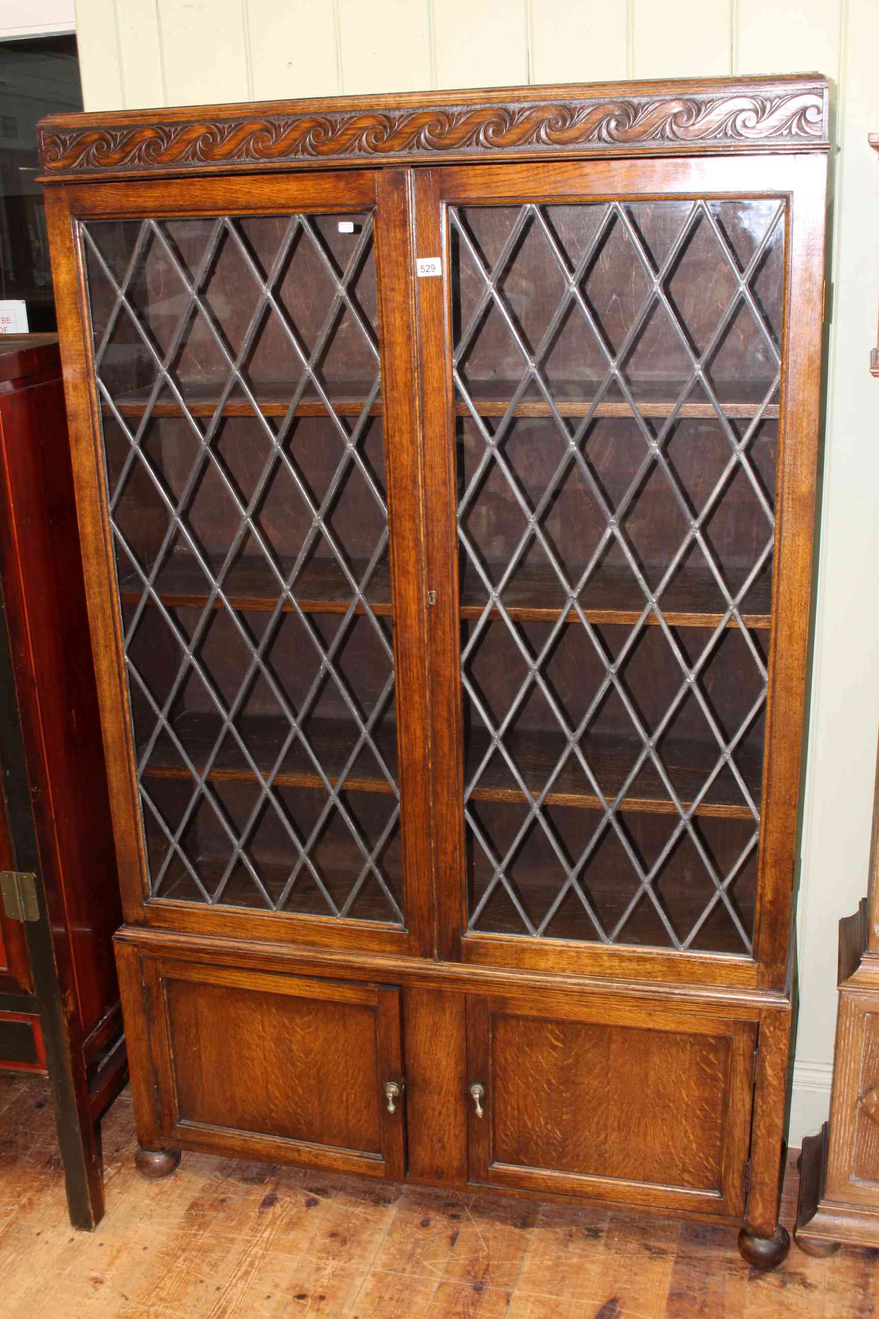 Early 20th Century oak leaded glazed door cabinet bookcase,