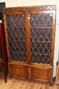 Early 20th Century oak leaded glazed door cabinet bookcase,