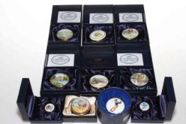 Ten enamel trinket boxes in presentation boxes by Crummles, Alastor and Ashley.