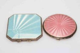 Two silver and enamel compacts, pale blue square form Birmingham 1937, 6.