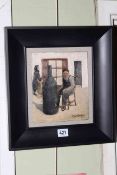 Roger Hampson, Coffee Roaster, Andorra, oil on board, signed lower right, 20cm by 6.