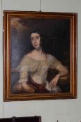 Portrait of a lady, 18th Century painting on board, 74.5cm by 61.5cm, in gilt frame.