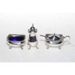 Silver three piece cruet set, Birmingham.