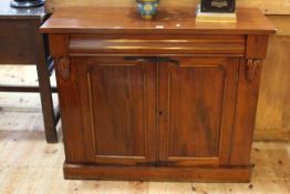 Victorian mahogany chiffonier having long drawer above two cupboard doors, 87cm by 103.5cm by 39cm.