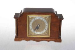 Elliott walnut cased mantel clock, 22cm across.