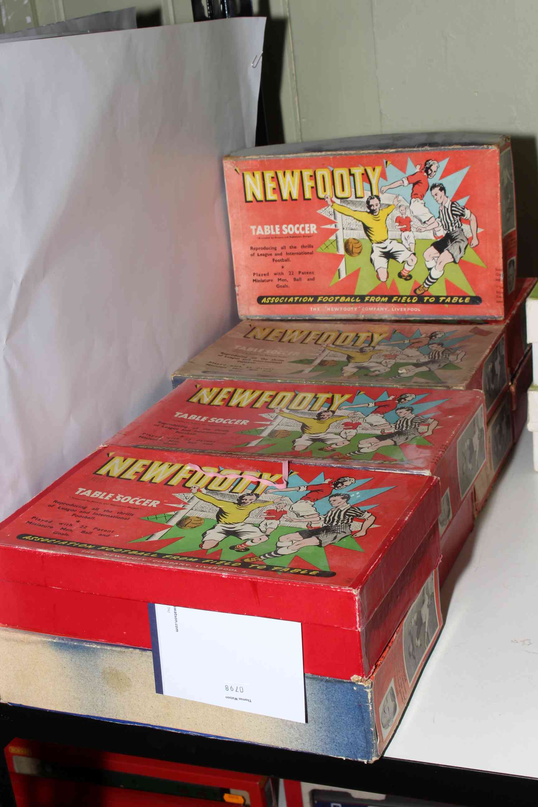 Nine boxed Newfooty table soccer games.