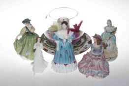 Two Royal Doulton ladies, Buttercup and Forget-Me-Not, two Coalport ladies,