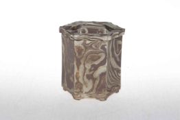 Chinese hexagonal agate brush pot on bracket feet, 13.5cm.