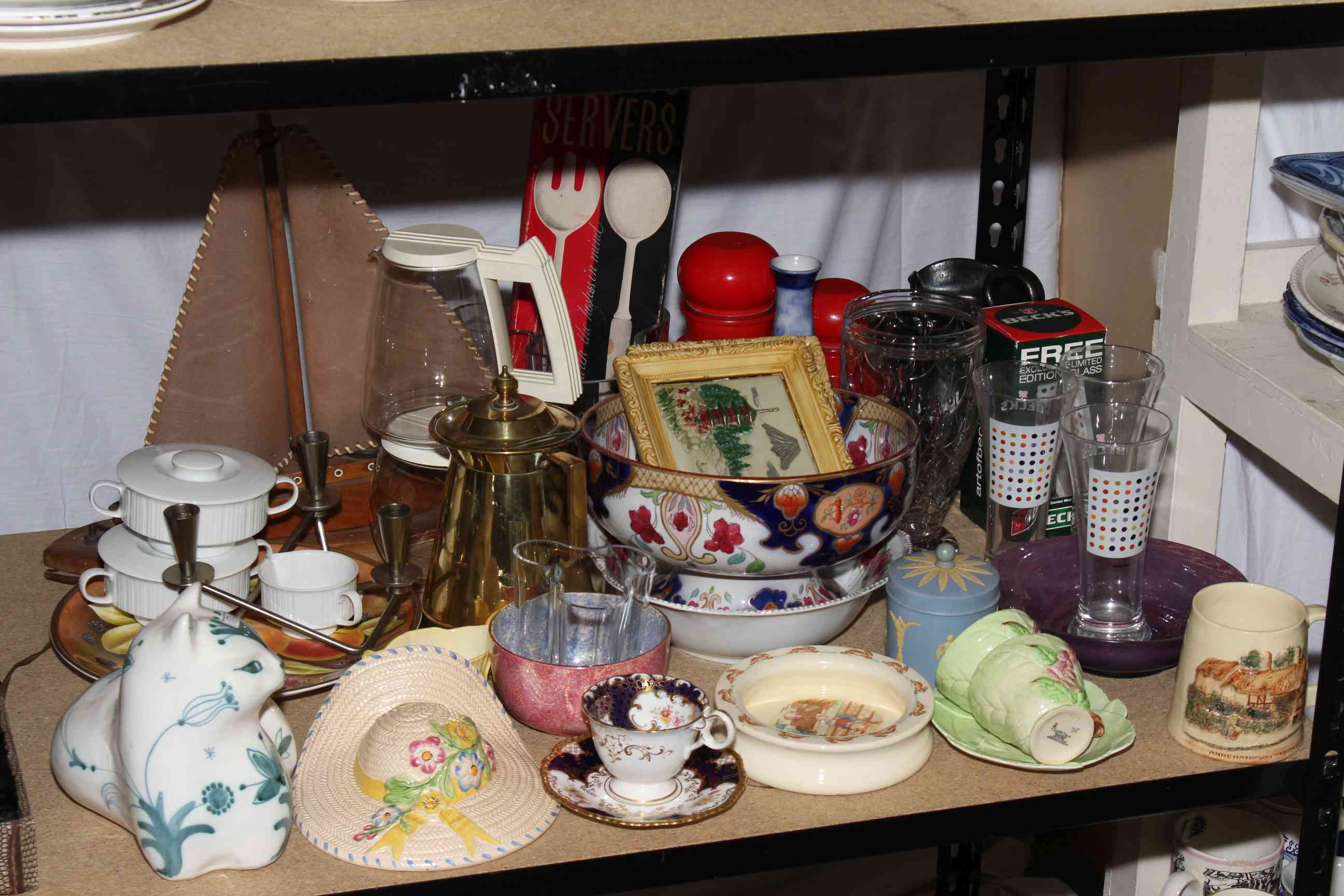 Collection of porcelain and glass including Solian Ware, Wedgwood blue Jasperware, Bunnykins, etc.