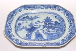 18th Century Chinese rectangular blue and white ashet.