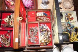 Three jewellery boxes and collection of costume jewellery.