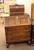 Three drawer oak bureau, oak gate leg dining table and vintage Singer hand sewing machine (3).