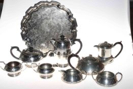 Civic pewter four piece tea service with hammered Arts & Crafts styling,