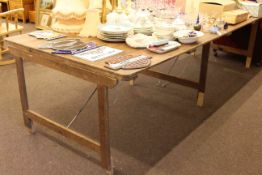 Large six leg trestle table, 76cm by 289cm by 121cm.