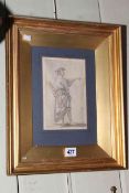 18th Century watercolour of an Architect, 18.5cm by 12cm, in gilt glazed frame.