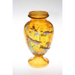 Large amber glass vase with raised fish, frog and sealife decoration, 30.5cm.