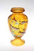 Large amber glass vase with raised fish, frog and sealife decoration, 30.5cm.