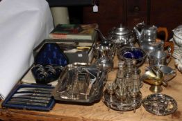 Collection of silver plated wares including teapots, napkin rings, cutlery etc,