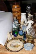 Four Nao figurines, Thomas Webb crystal decanter, West German vase, paperweights, etc.