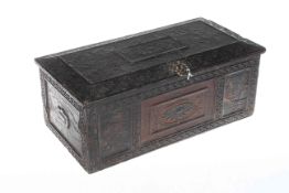 Antique table box with relief decoration, 41cm across.