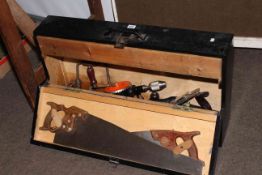 Carpenters tool box and tools including plane, chisels, etc.