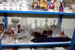 Collection of glass including Victorian rolling pin, Carnival glass, dome, decanters, etc.