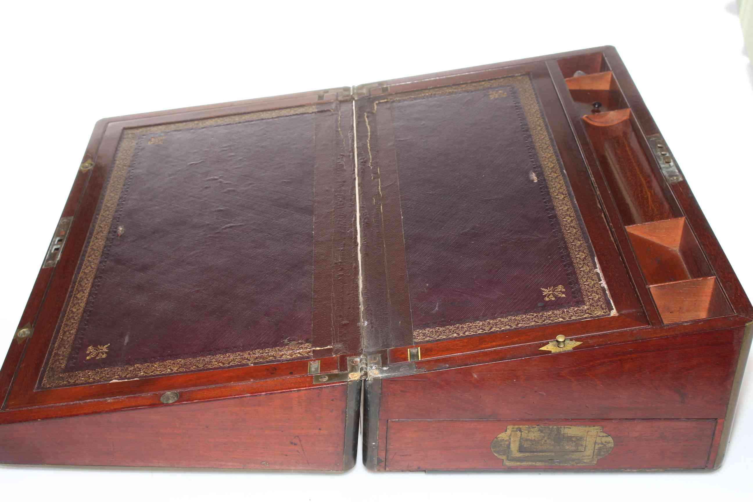 Mahogany brass bound Victorian writing box. - Image 2 of 2