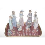 Five Lladro and three Nao figures and collection of Swarovski and other crystal animals.