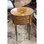 Continental floral inlaid oval two drawer lamp table, 67cm by 41.5cm by 31cm.