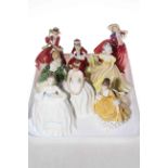 Eight Royal Doulton ladies including Ninette, Soiree, Top O' the Hill, Coralie, Ann, etc.
