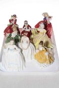 Eight Royal Doulton ladies including Ninette, Soiree, Top O' the Hill, Coralie, Ann, etc.