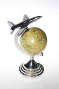 Composite globe with an aeroplane top, 31cm.