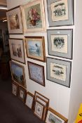 Collection of twenty two various pictures including pair J.W. Turner prints, Venetian oil, etc.