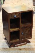 1930's Art Deco walnut pedestal cabinet, 64.5cm by 44cm by 34cm.