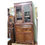 Victorian mahogany secretaire bookcase having two glazed panel doors above a long drawer with a