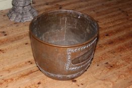 Heavy copper riveted planter tub, 46cm by 32cm.