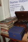 HMV table top gramophone and a collection of LP and 78rpm records.