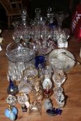 Collection of glass including decanters, vases, perfume bottles, etc.