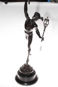 19th Century bronze of Mercury on ebonised plinth after Chambologna, 81cm high.