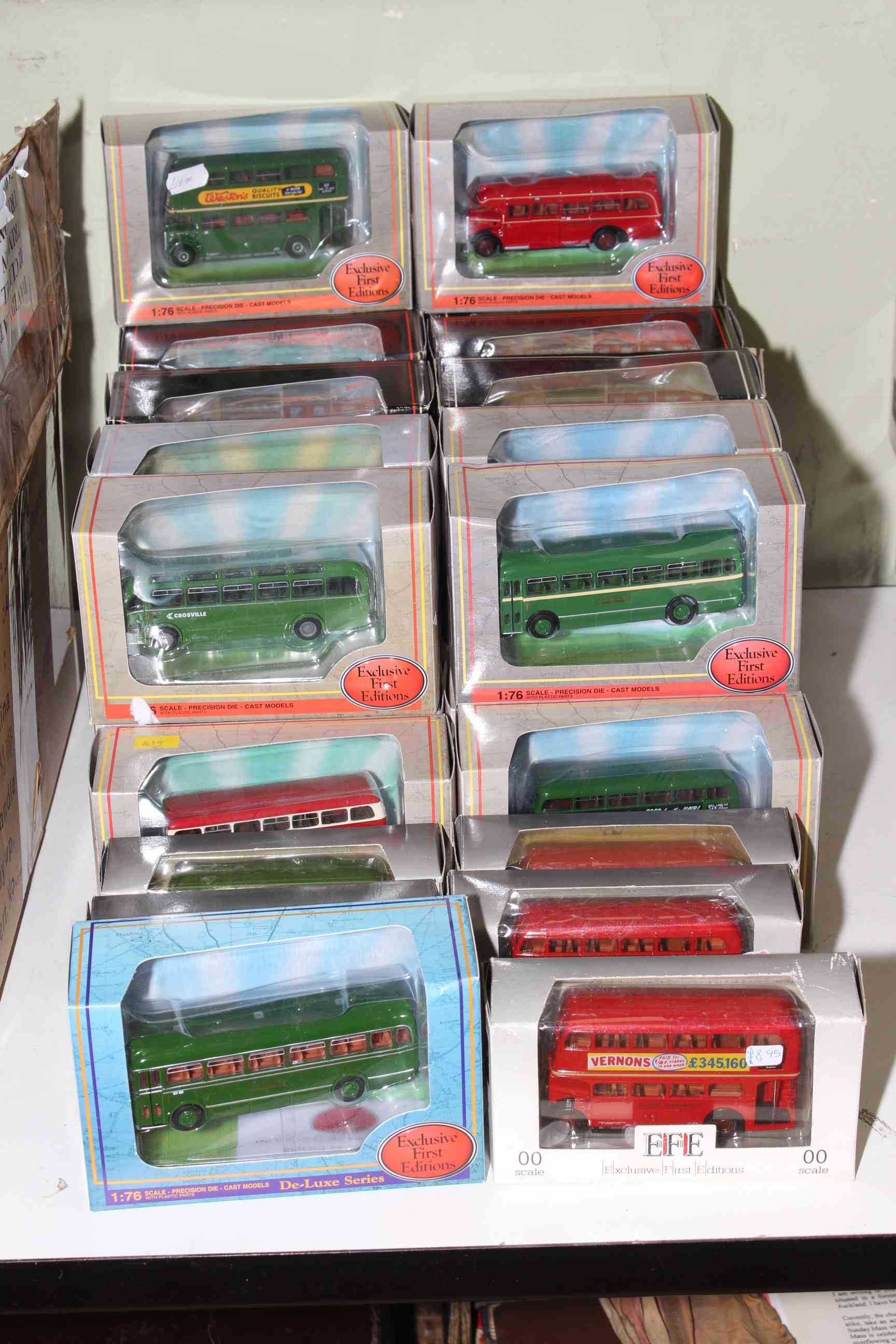 Thirty Exclusive First Editions models of buses.