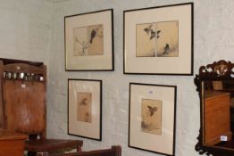 Set of four framed Chinese ornithological paintings,