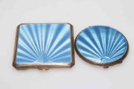 Two silver and blue enamel compacts, square form by Walker and Hall, Chester 1954, 7cm across,