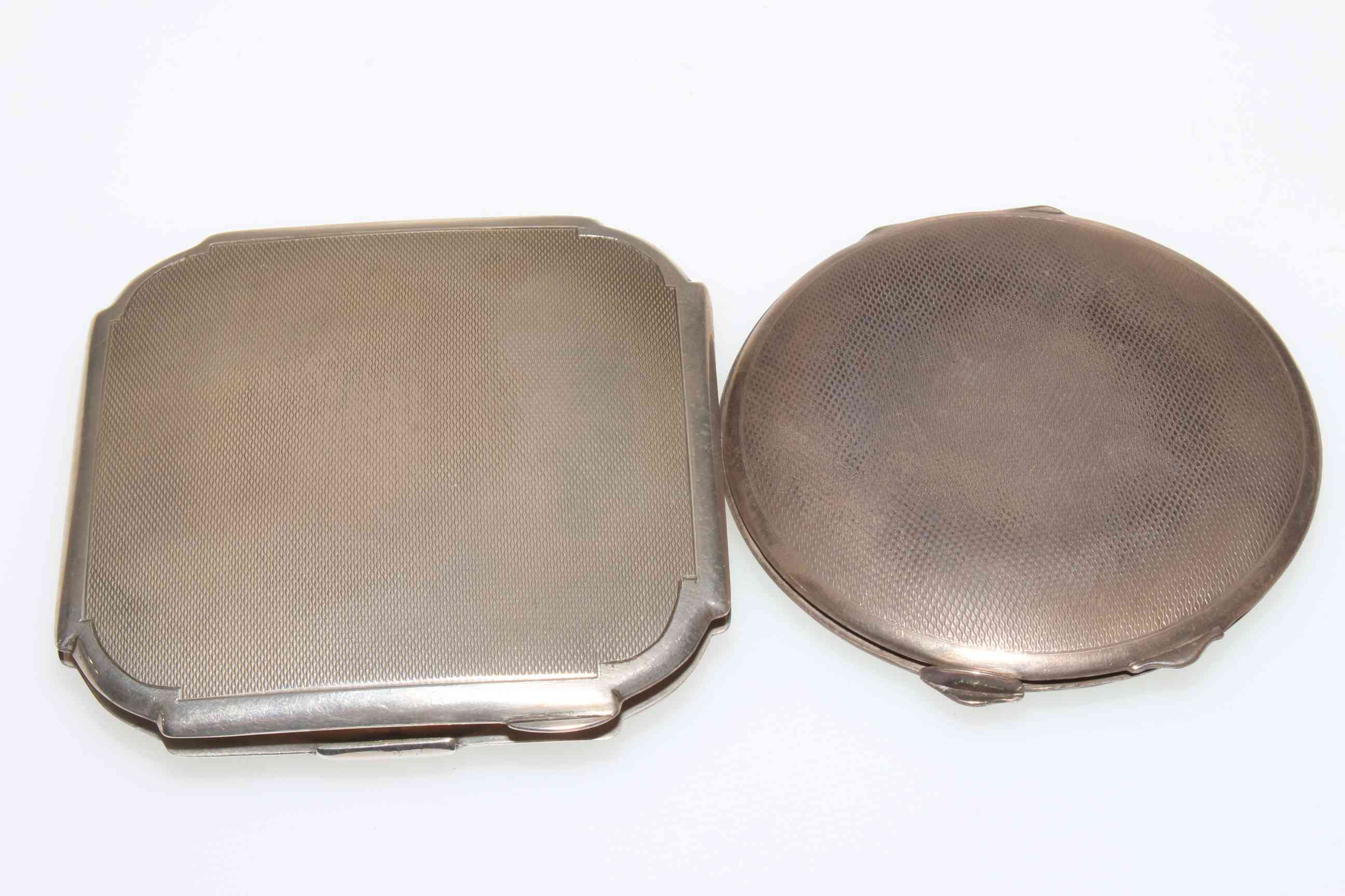 Two silver and pale green enamel compacts, of square form 8. - Image 2 of 2