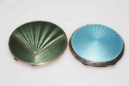 Two silver and enamel compacts, one with fan design green enamel, Birmingham 1934,