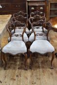 Set of six Victorian rosewood parlour chairs with serpentine front seats.